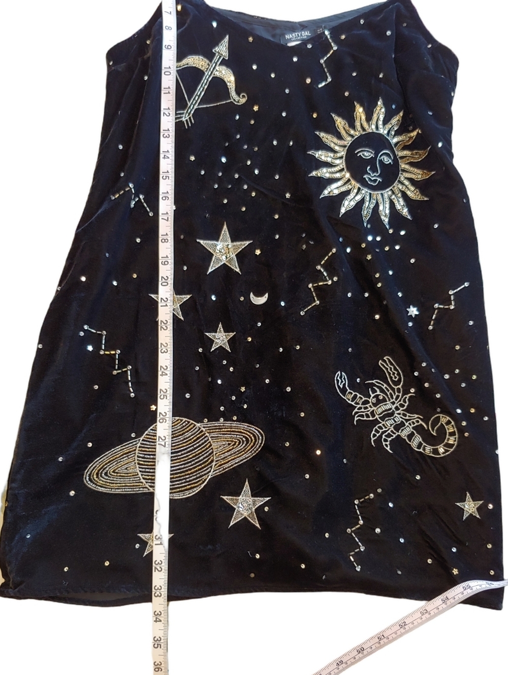 Nasty Gal Black Velvet Celestial Sequin Tank Mini Dress Women's size 10 NWT - Picture 6 of 16